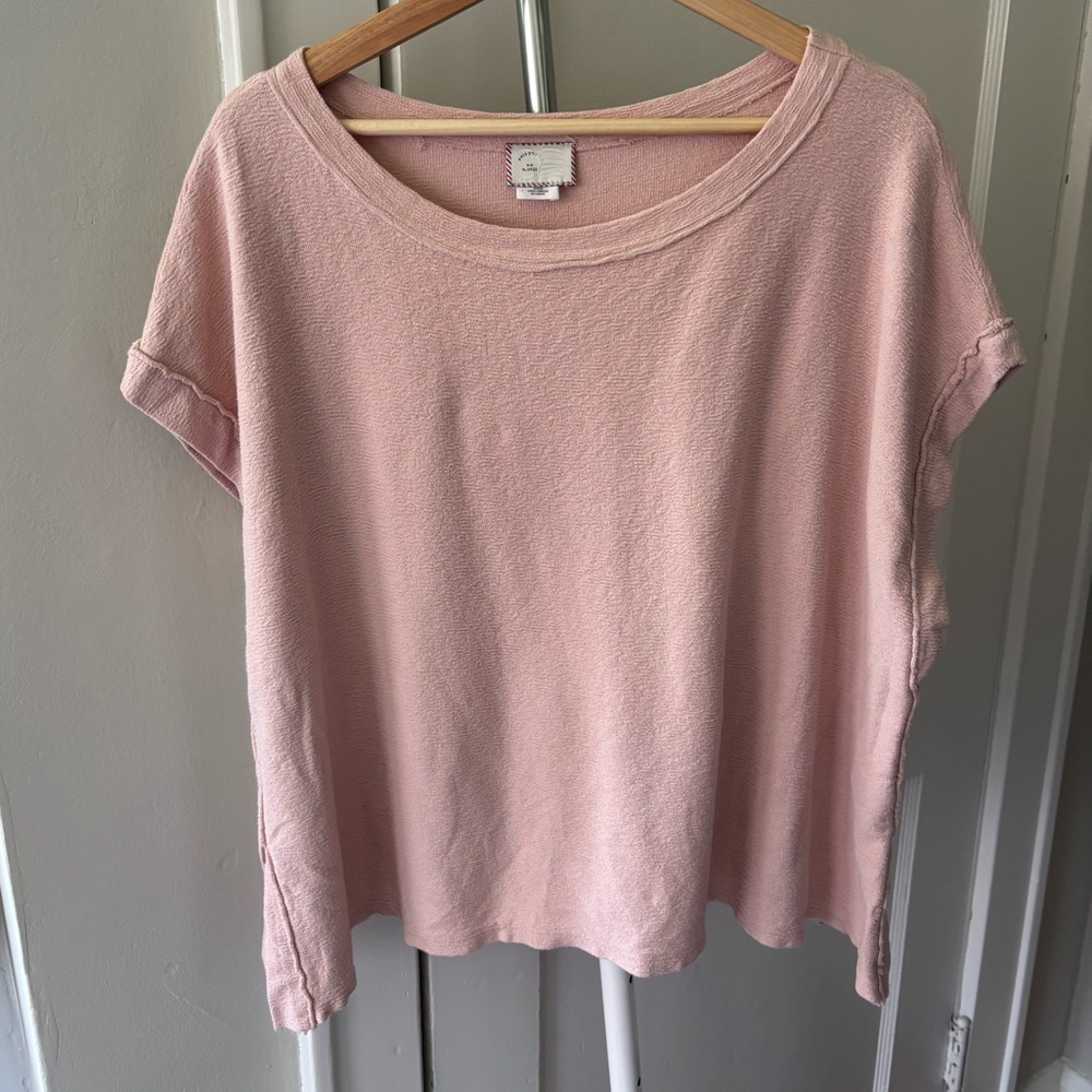 Anthropologie Postmark Lumi Shimmer Top Pink Blush Size XL